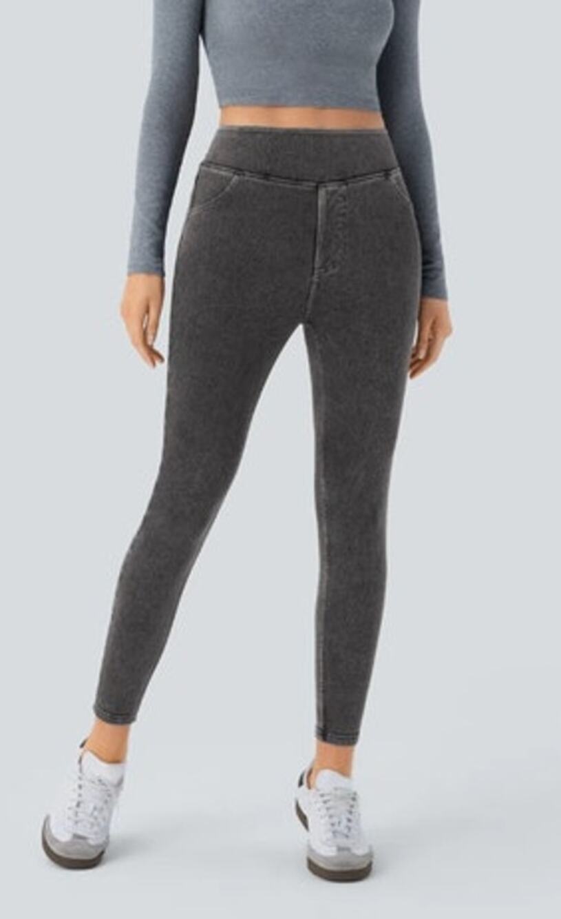 Halara Flex™ High Waisted Pocket Denim Casual Leggings Hemp Black NWT S